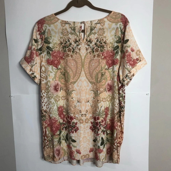 Soft Surroundings Tunic Floral Large Multicoloured Short Sleeves Pleated Blouse - Picture 5 of 10